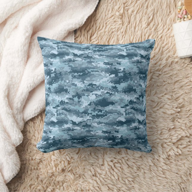Blue military pixelated camouflage pattern cushion (Blanket)