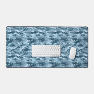 Blue military pixelated camouflage pattern desk mat