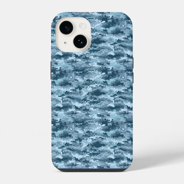 Blue military pixelated camouflage pattern iPhone case (Back)