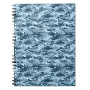 Blue military pixelated camouflage pattern notebook