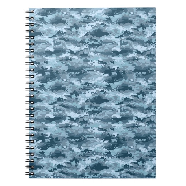 Blue military pixelated camouflage pattern notebook (Front)
