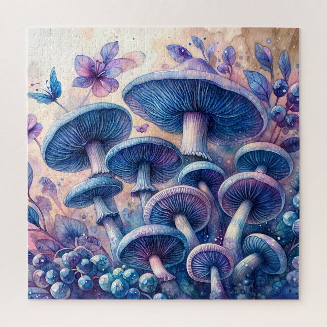 Blue Milk Mushroom Watercolor Art Jigsaw Puzzle (Vertical)