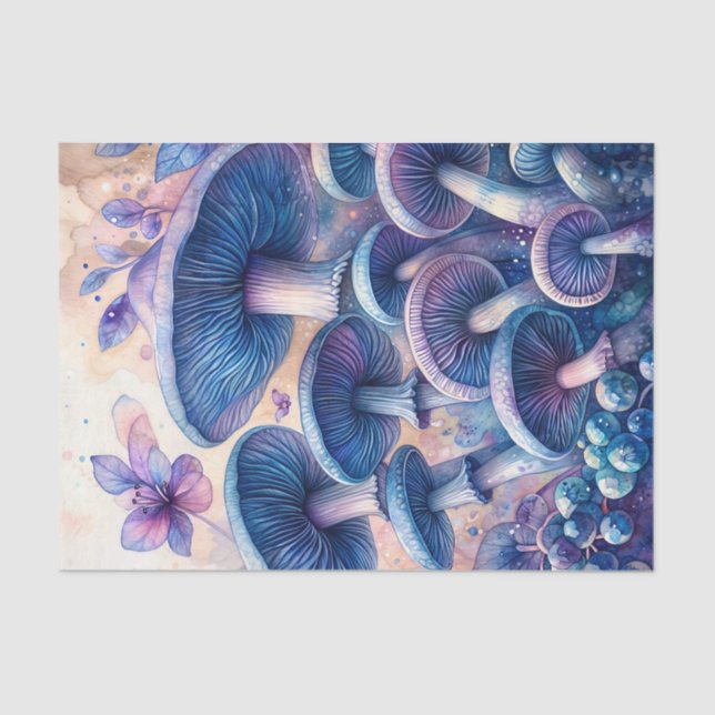 Blue Milk Mushroom Watercolor Art Tissue Paper (Front)