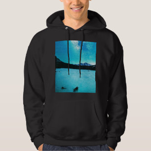 Blue Milky Way Galaxy Over Mountain Lake Hoodie