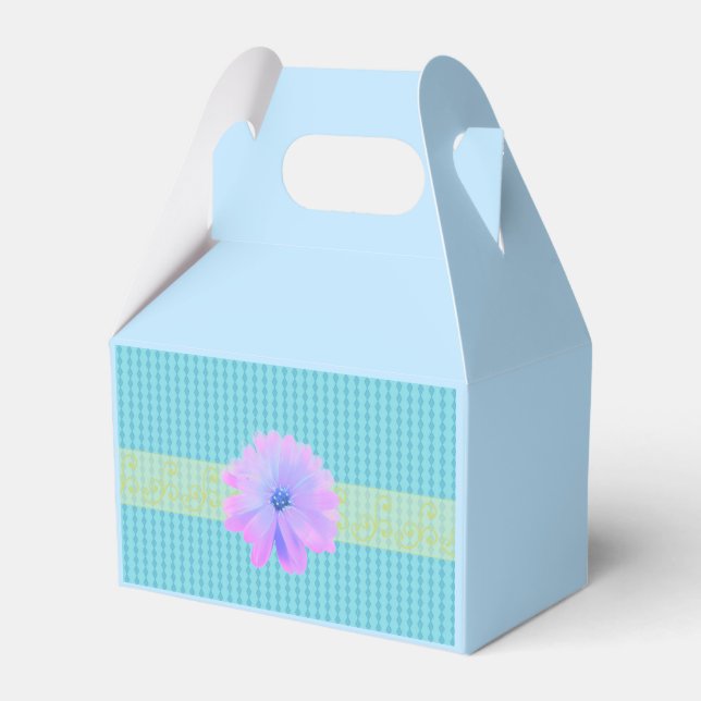 Blue Mini Diamond Pattern with Flower Favour Box (Front Side)