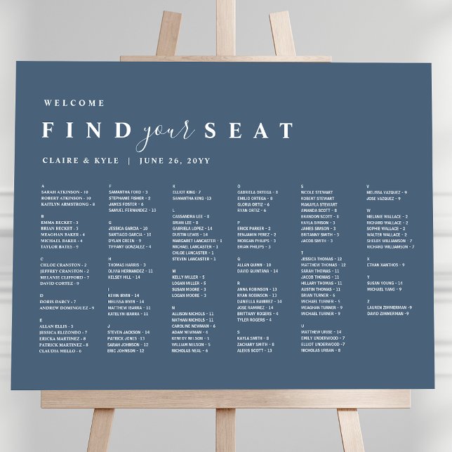 Blue Minimal Alphabetical Wedding Seating Chart (Creator Uploaded)