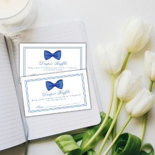 Blue Minimal Bow Frame Diaper Raffle Baby Shower Enclosure Card