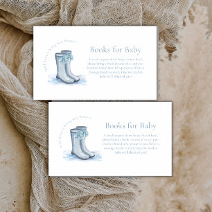 Blue Minimal Boy Bow Rain Boots Books Baby Shower Enclosure Card