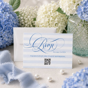 Blue Minimal Luxury Calligraphy Wedding RSVP Card