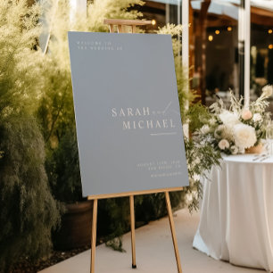 Blue Minimal Modern Script Simple Wedding Welcome Poster