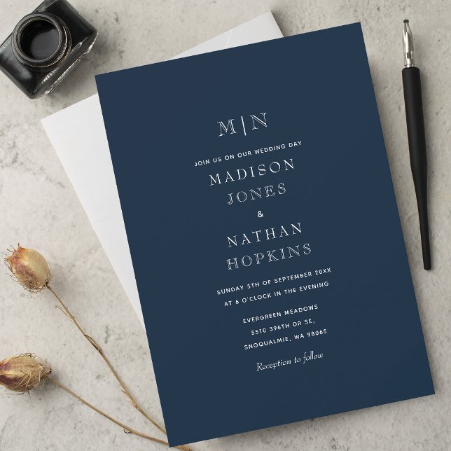 Blue Minimal Monogram Wedding  Invitation (Creator Uploaded)