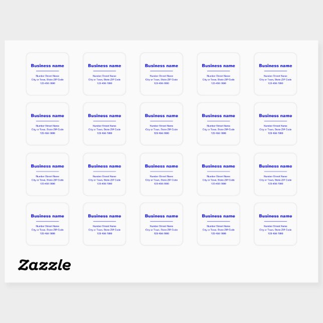 Blue Minimal Plain Texts of Brand on White Square Sticker (Sheet)