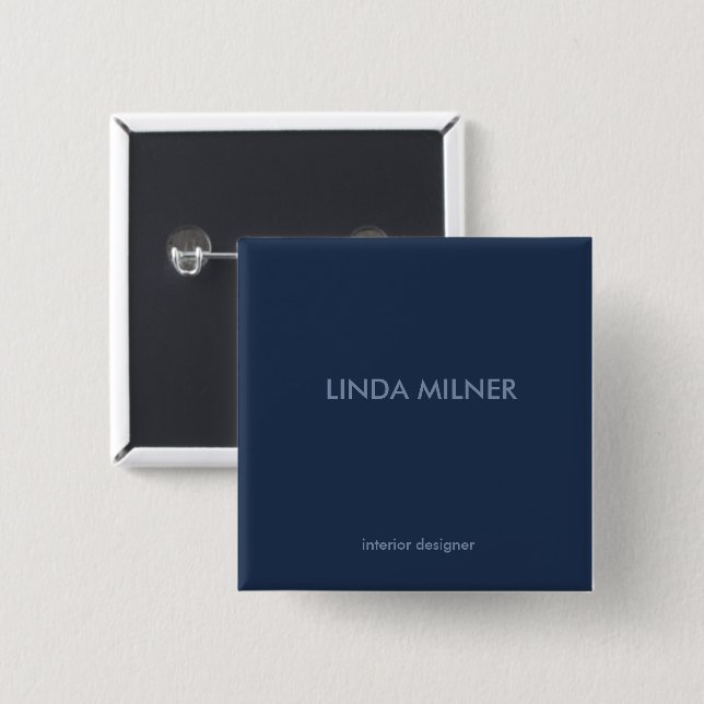 Blue minimal simple business 15 cm square badge (Front & Back)