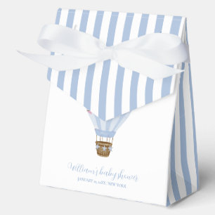 Blue Minimal Stripe Hot Air Balloon Baby Shower Favour Box