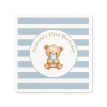 Blue Minimal Stripes Teddy Bear Birthday
