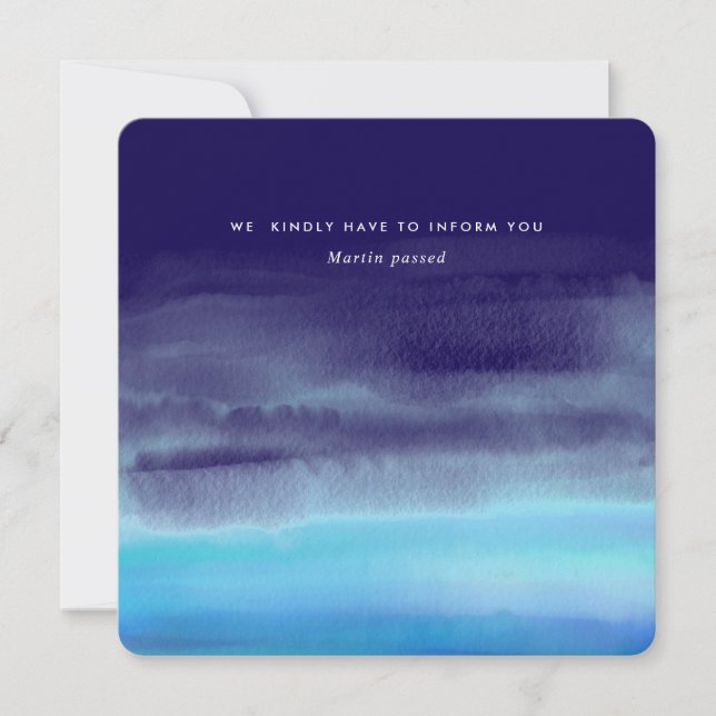 Blue Minimal Watercolor Waves Invitation (Front)