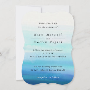 Blue Minimal Watercolor Waves Invitation