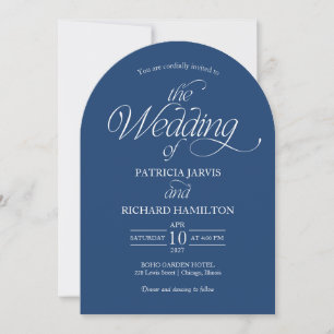 Blue Minimalist Arch Wedding Elegant Photo Invitation