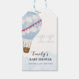 Blue Minimalist Boho Hot Air Balloon Baby Shower  Gift Tags