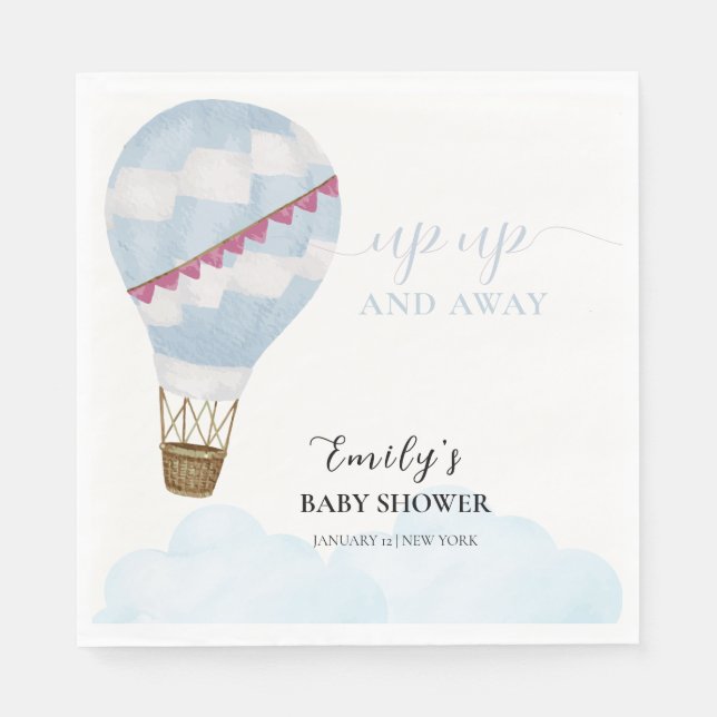 Blue Minimalist Boho Hot Air Balloon Baby Shower  Napkin (Front)