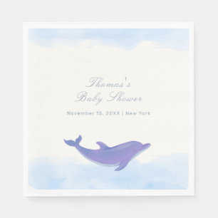 Blue Minimalist Boho Ocean Dolphin Baby Shower Napkin