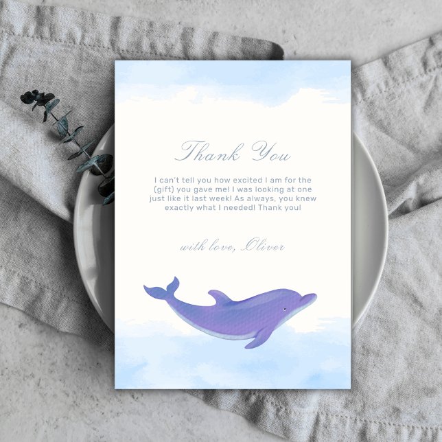Blue Minimalist Boho Ocean Dolphin Baby Shower Thank You Card (Blue Minimalist Boho Ocean Dolphin Baby Shower Thank You Card)