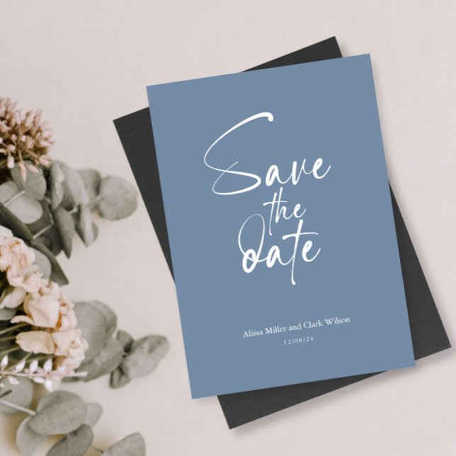 Blue Minimalist Bold Save The Date Script Invitation (Creator Uploaded)