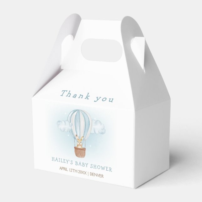 Blue Minimalist Bunny Hot Air Balloon Baby Shower  Favour Box (Front Side)
