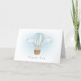 Blue Minimalist Bunny Hot Air Balloon Baby Shower  Thank You Card