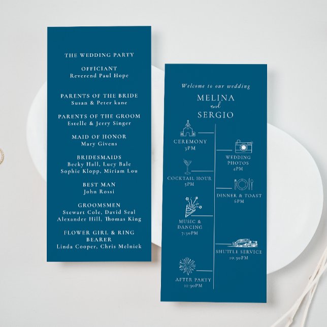 Blue Minimalist Calligraphy Timeline Wedding  Programme (Creator Uploaded)