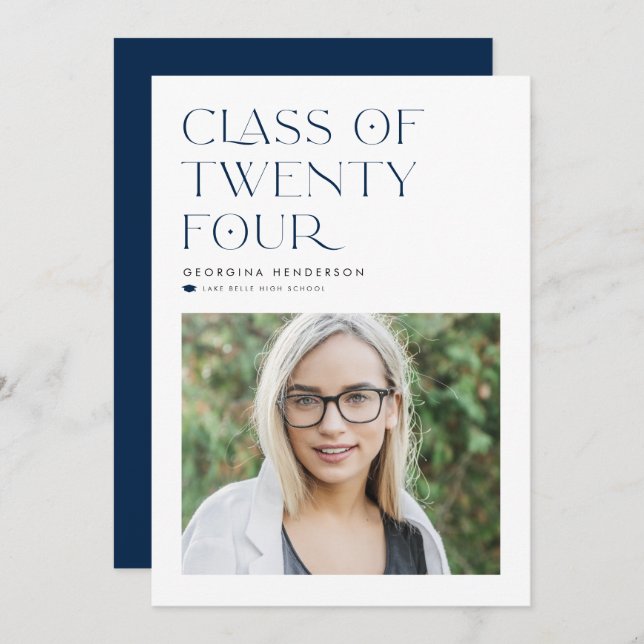 Blue Minimalist Class of 2024 Photo Graduation Announcement (Front/Back)