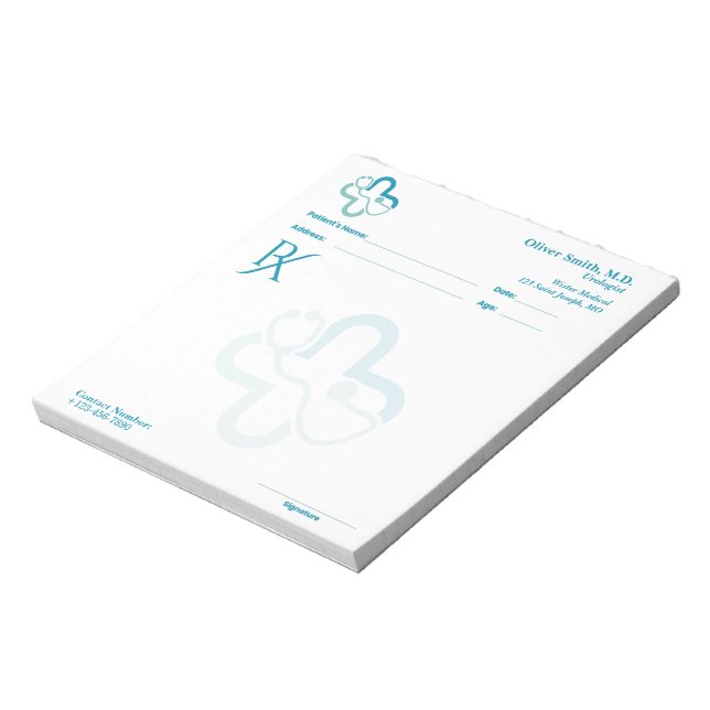 Blue Minimalist Custom Medical Prescription RX  Notepad (Rotated)