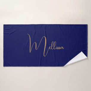Blue minimalist custom name bath towel