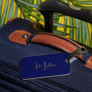 Blue minimalist custom name  luggage tag