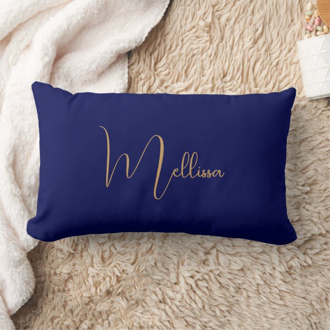 Blue minimalist custom name  lumbar cushion (Blanket)
