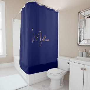 Blue minimalist custom name shower curtain