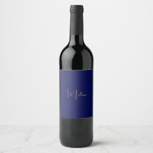 Blue minimalist custom name  wine label
