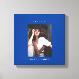 Blue   Minimalist Custom Photo Text Canvas Print
