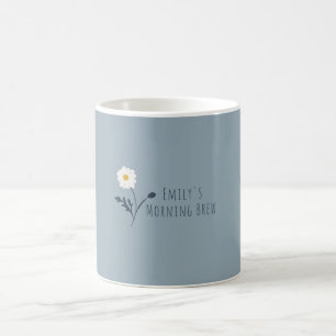 Blue Minimalist Daisy & Text Modern Farmhouse Coffee Mug