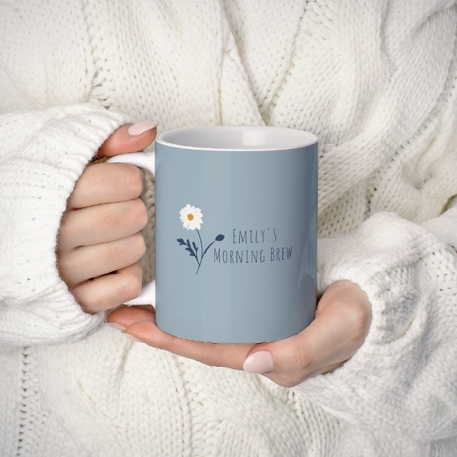 Blue Minimalist Daisy & Text Modern Farmhouse Coffee Mug (Creator Uploaded)