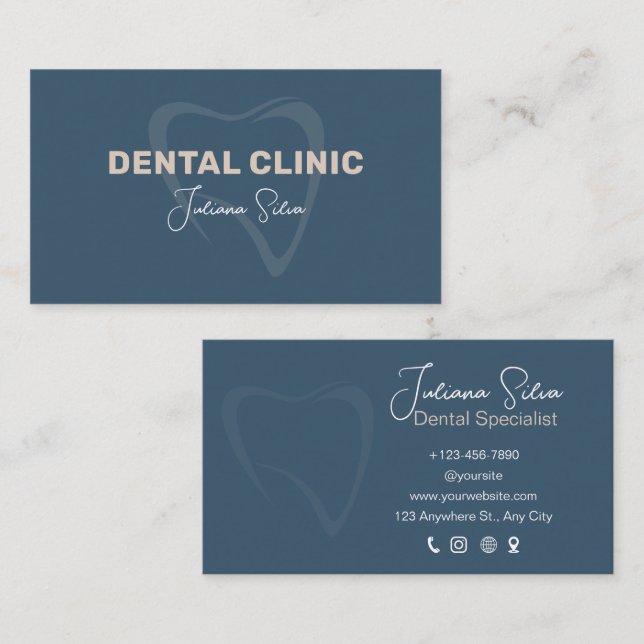 Blue Minimalist Dental Clinic Business Card (Front/Back)
