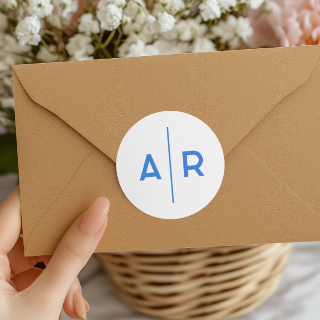 Blue Minimalist Elegant Envelope Seal, Wedding Classic Round Sticker (Creator Uploaded)