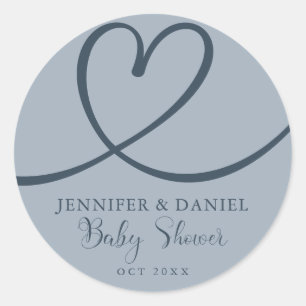 Blue Minimalist  Elegant Heart Baby Shower  Classic Round Sticker