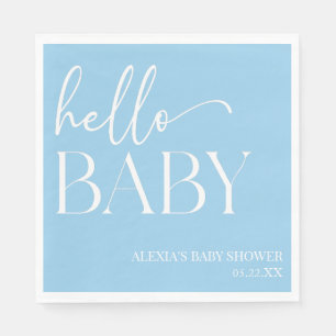 Blue Minimalist Hello Baby Baby Shower Napkin