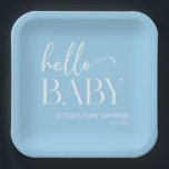 Blue Minimalist Hello Baby Baby Shower Paper Plate<br><div class="desc">These are Blue Minimal Minimalist Hello Baby Baby Shower Paper Plates!</div>