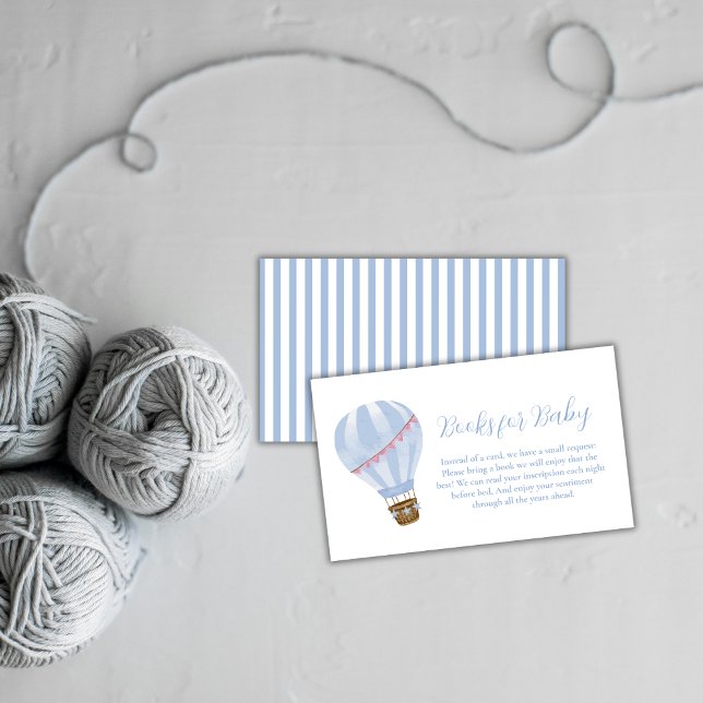 Blue Minimalist Hot Air Balloon Books Baby Shower Enclosure Card (Blue Minimalist Hot Air Balloon Books Baby Shower Enclosure Card)