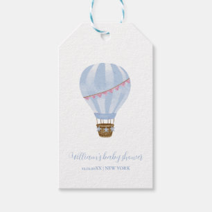 Blue Minimalist Hot Air Balloon Boy Baby Shower Gift Tags