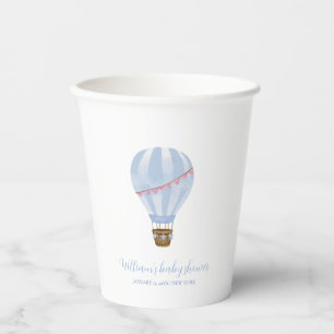 Blue Minimalist Hot Air Balloon Boy Baby Shower Paper Cups