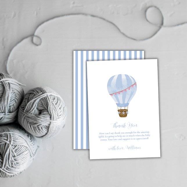Blue Minimalist Hot Air Balloon Boy Baby Shower Thank You Card (Blue Minimalist Hot Air Balloon Boy Baby Shower Thank You Card)