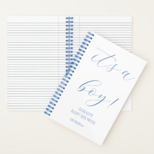 Blue Minimalist It's a Boy Baby Shower Gift List Notebook